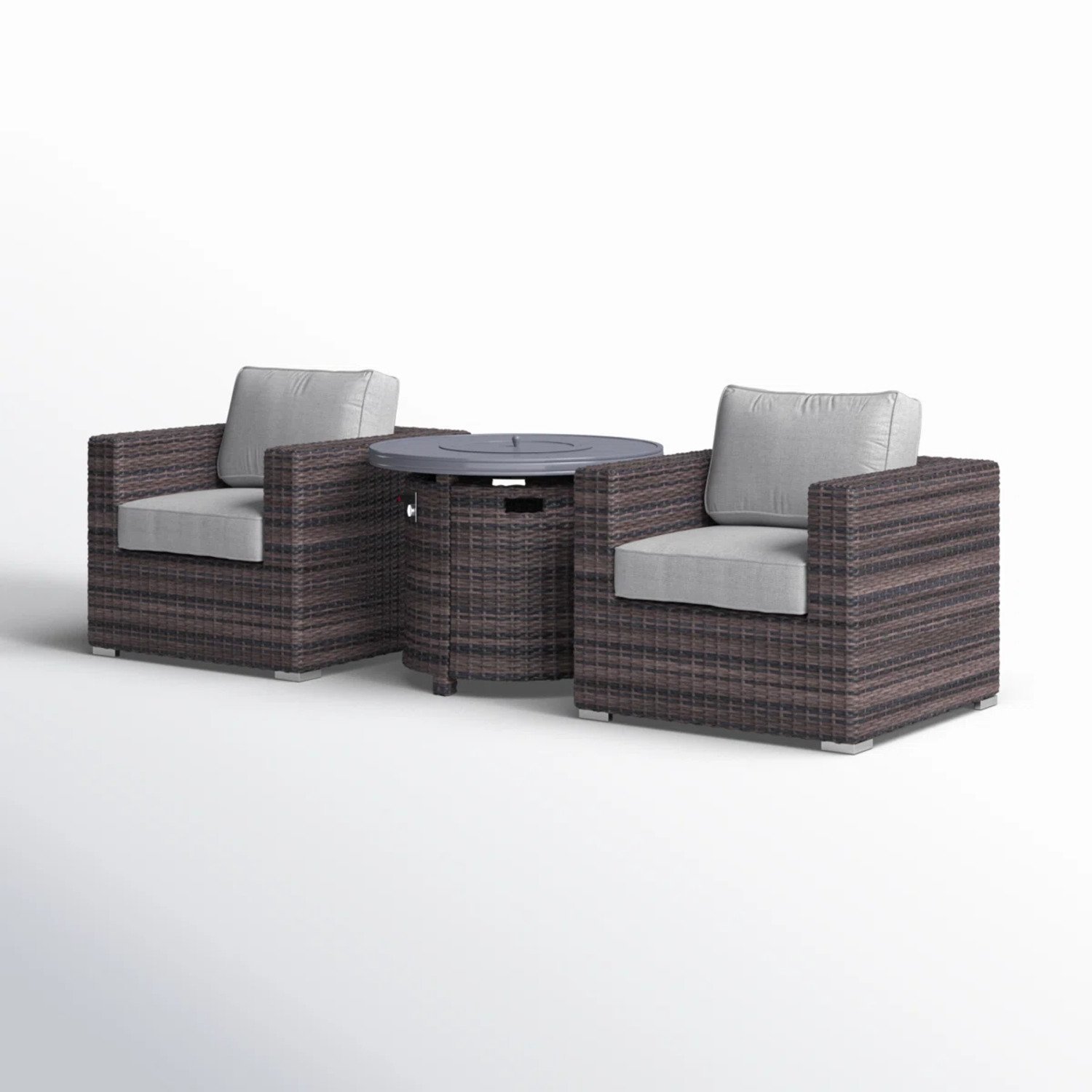 3 Piece Rattan Patio Sofa Set With Comfortable Cushions - Brown Mix / Gray - Image 7