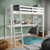 Everest - Full Size Loft Bed With Stairs With Desk And Storage, Heavy Duty Solid Wood Frame - White - Image 2