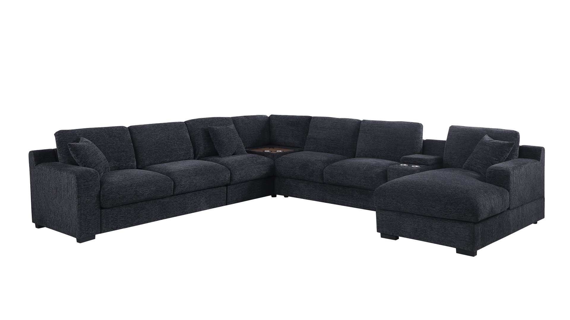 Celine - Chenille Fabric Corner Sectional Sofa With Right Facing Chaise, Cupholders, And Charging Ports - Dark Gray - Image 5
