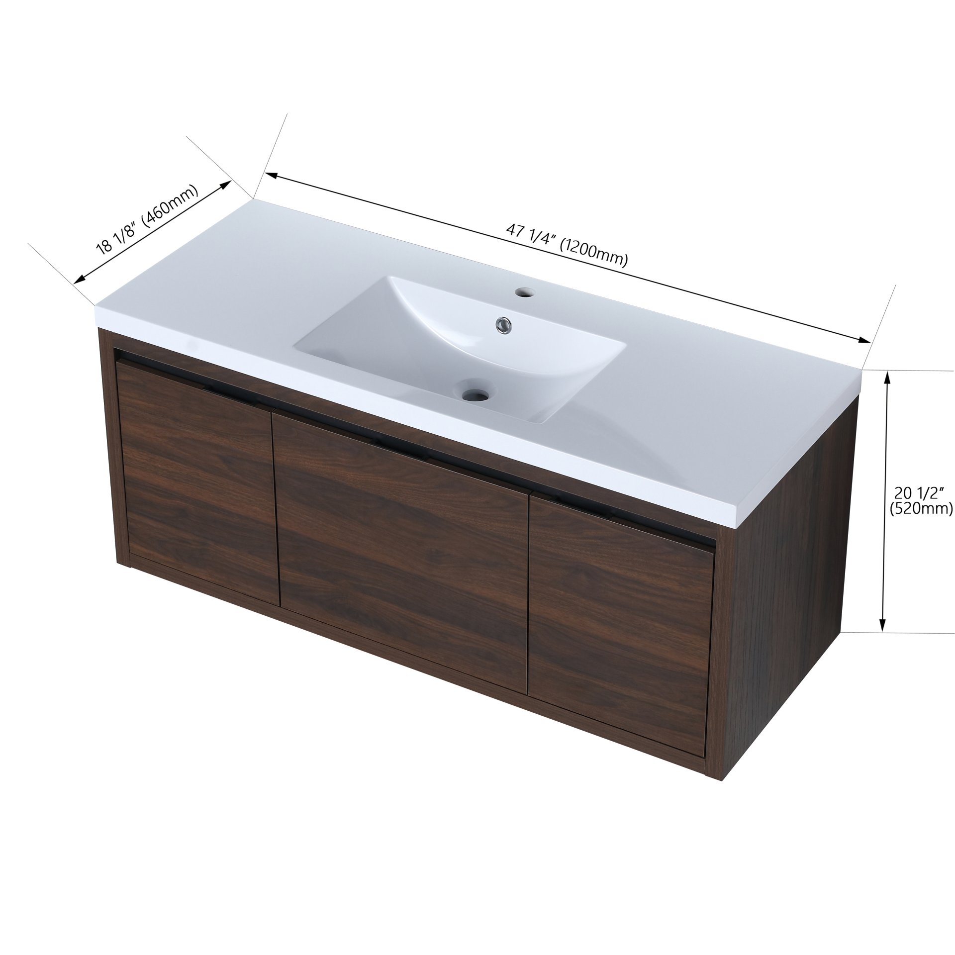 Floating 48" Bathroom Vanity With Resin Sink And Soft Close Doors California Plywood - California Walnut - Image 3