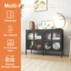 Modern Metal Sideboard Cabinet With 4 Glass Doors, Steel Kitchen Storage And Coffee Bar Cabinet - Black - Image 11