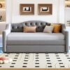 Full Long Size Daybed With LED Belt And Trundle - Gray - Image 5