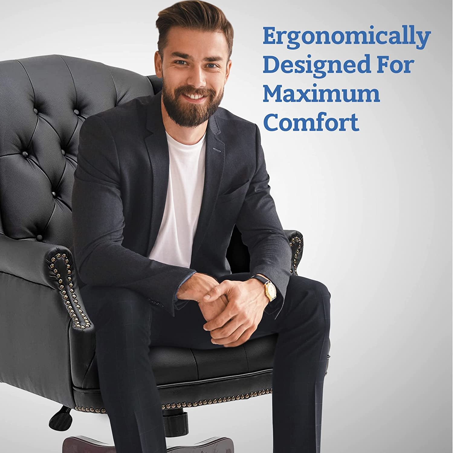 Executive Office Chair, High Back Reclining Comfortable Desk Chair With Smooth Glide Caster Wheels - Black - Image 6