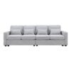 4 Seater Modern Linen Sofa With Armrest Pockets And 4 Pillows, Minimalist Style Couch - Light Gray - Image 22