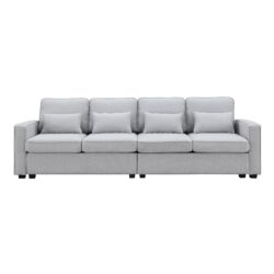 4 Seater Modern Linen Sofa With Armrest Pockets And 4 Pillows, Minimalist Style Couch - Light Gray