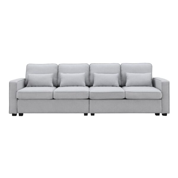 4 Seater Modern Linen Sofa With Armrest Pockets And 4 Pillows, Minimalist Style Couch - Light Gray