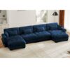 Modern Velvet U Shaped Sectional Sofa Cloud Couch & Movable Ottomans - Blue - Image 10