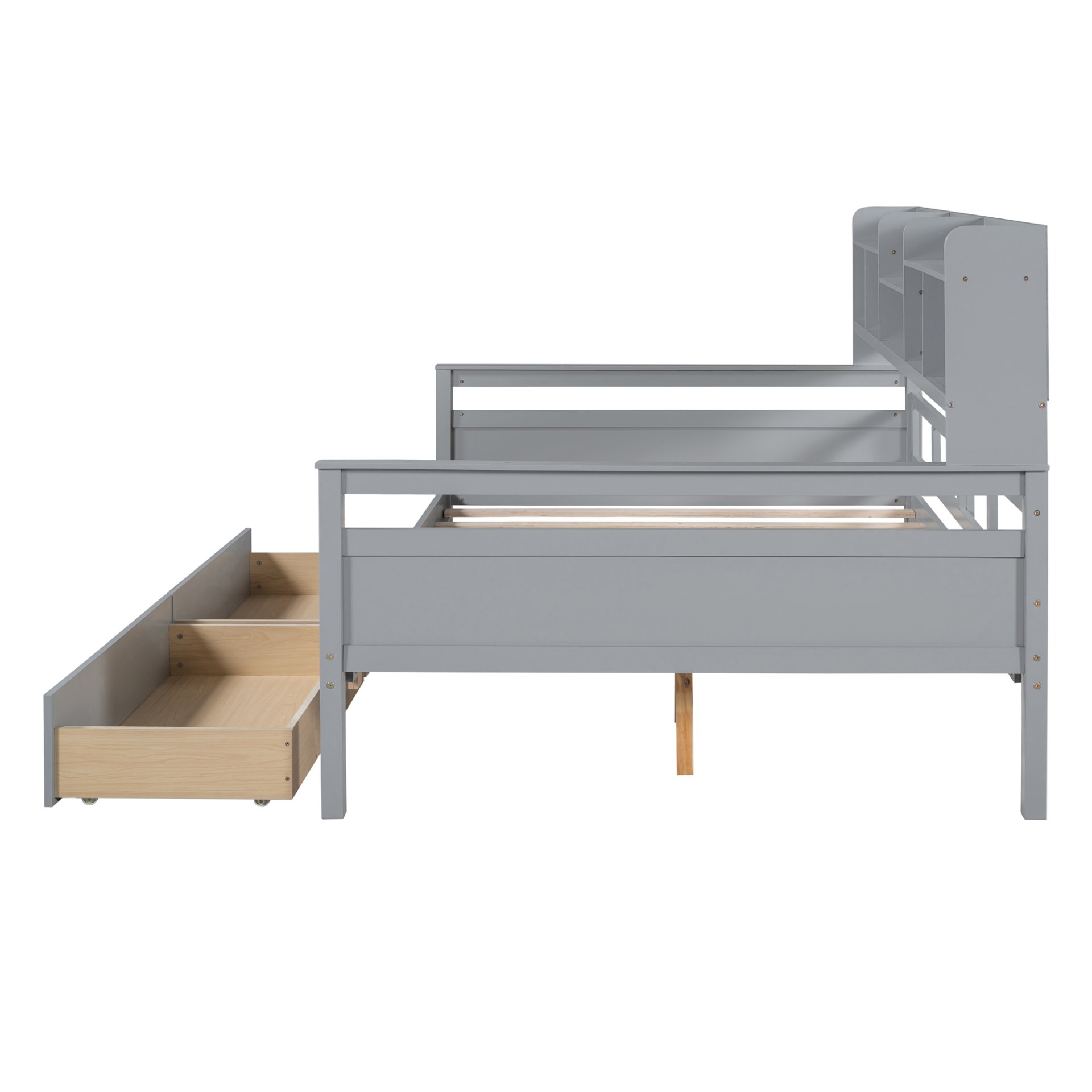 Full Size Daybed, Slat Support, With Bedside Shelf And 2 Drawers - Gray - Image 10