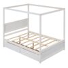 Full Size Canopy Platform Bed 2 Drawers With Support Slats, No Box Spring Needed - Brushed White - Image 3