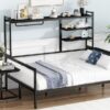 Full Size Daybed With Movable Desk, Grid, Shelves And Clothes Hanger - Black - Image 15