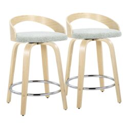 Grotto - Contemporary Fixed Height Counter Stool & Swivel With Round Footrest (Set of 2) - Natural / Light Green