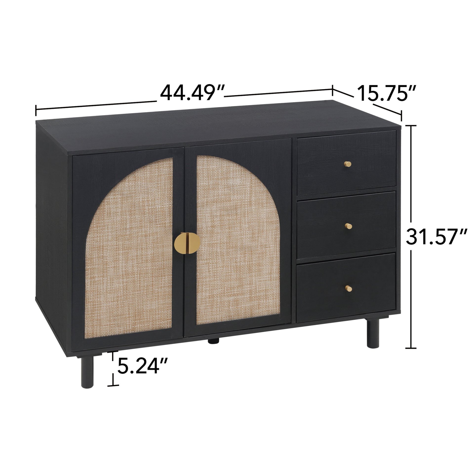 2 Door, 3 Drawer Cabinet, Suitable For Bedroom - Black - Image 6