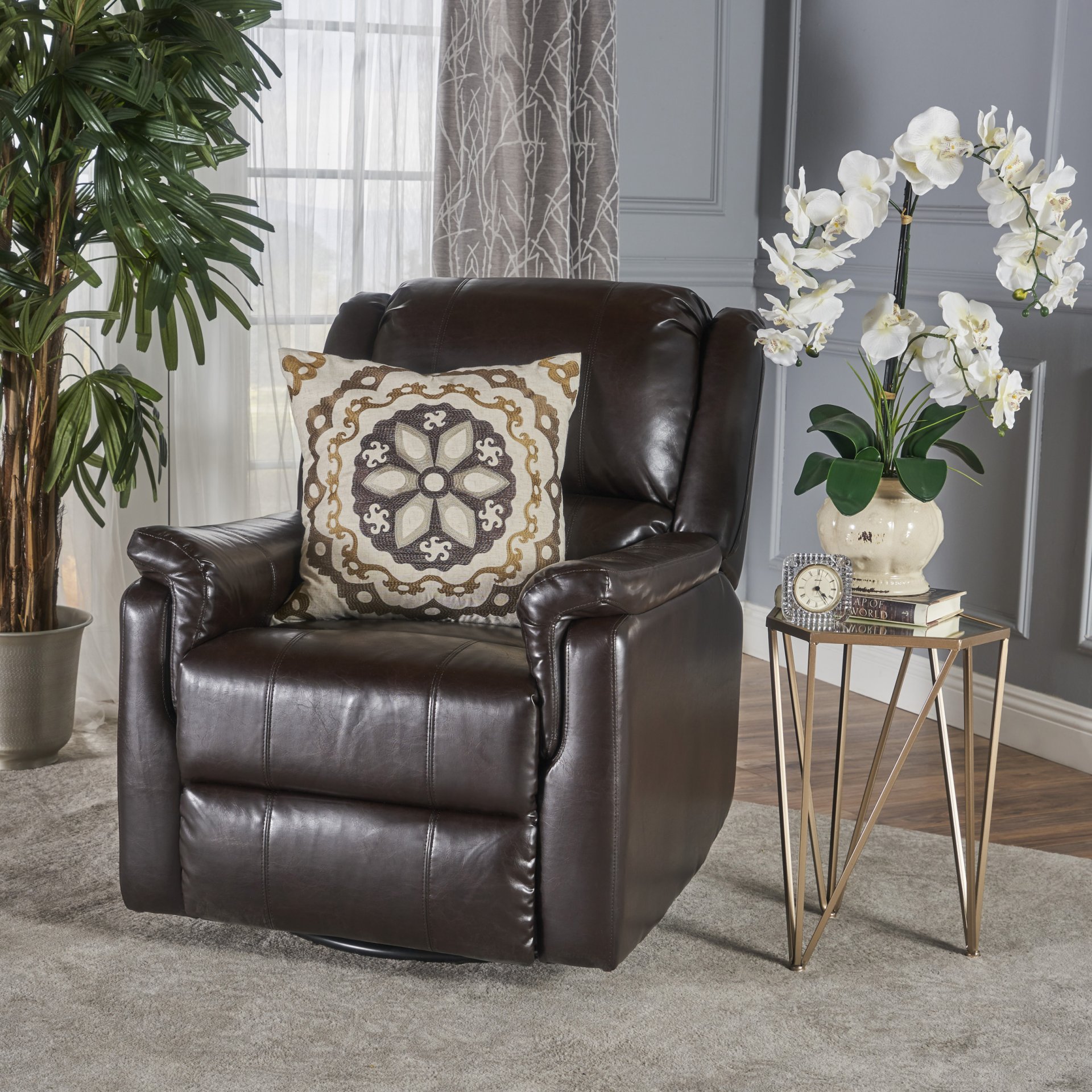 Glider Recliner With Swivel, Manual Reclining Chair - Brown - Image 4