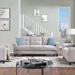 Modern Living Room Sofa Set Linen Upholstered Couch Furniture For Home Office - Light Gray