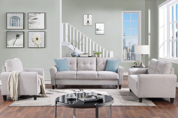 Modern Living Room Sofa Set Linen Upholstered Couch Furniture For Home Office - Light Gray