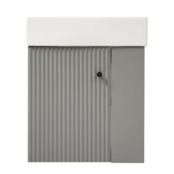 Floating Bathroom Vanity With Basin And Right Side Storage - Gray