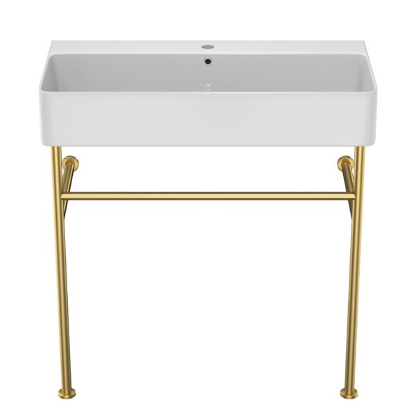 35.4" Ceramic Console Bathroom Sink With Overflow Legs, Modern Vanity Basin - White