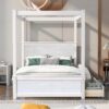 Full Size Canopy Platform Bed 2 Drawers With Support Slats, No Box Spring Needed - Brushed White - Image 10