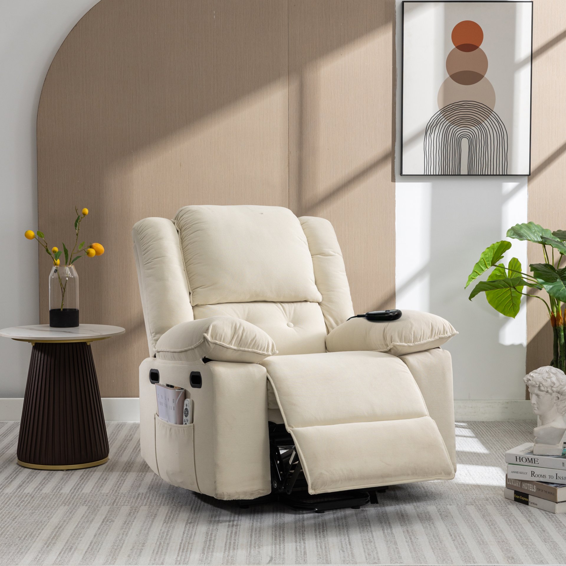 Massage Recliner, Power Lift Chair With Adjustable Massage And Heating Function, Recliner Chair & Infinite Position And Side Pocket For Living Room - Beige - Image 10
