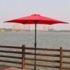8.8' Outdoor Aluminum Patio Umbrella, Patio Umbrella, Market Umbrella With 42 Pounds Round Resin Umbrella Base, Push Button Tilt And Crank Lift - Red - Image 3