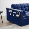 Modern Convertible Sleeper Sofa Couch With Pull Out Bed With Pillows & Side Pockets For Small Space, Living Room - Blue - Image 8