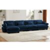 Modern Velvet L Shaped Sectional Cloud Sofa, Convertible Deep 4 Seater Modular Couch With Pillows - Blue - Image 8