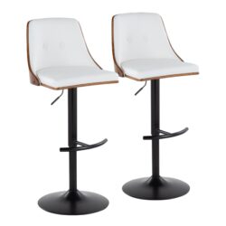 Gianna - Mid-Century Modern Adjustable Barstool With Swivel With Rounded T Footrest (Set of 2) - Black / Walnut / White