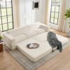 Modern Minimalist L Shape Modular Sectional Sofa Corduroy Couch Unfolds Into Bed - Beige - Image 4