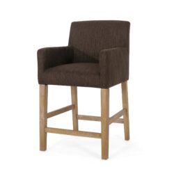 Charmed Upholstered Counter Stool With H Frame Base And Round Arms - Brown