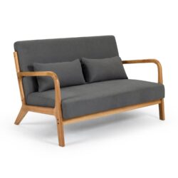 Leisure Chair With Solid Wood Armrest And Feet, Mid-Century Modern Accent Sofa, 2 Seat - Dark Gray