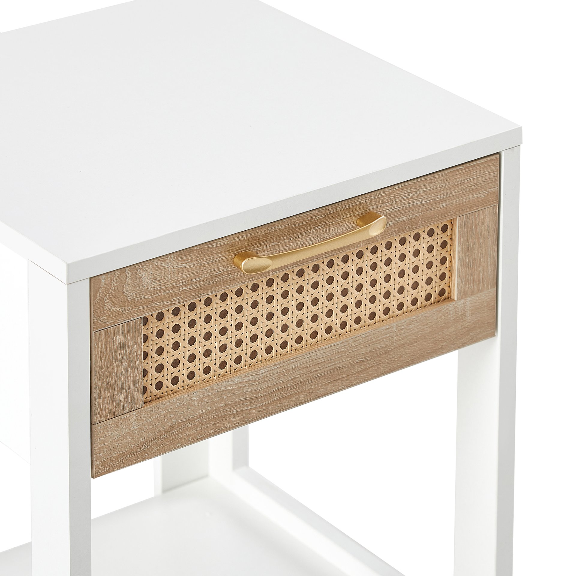 15.75" Rattan End Table With Drawer, Modern Nightstand, Side Table For Living Room, Bedroom - White - Image 13