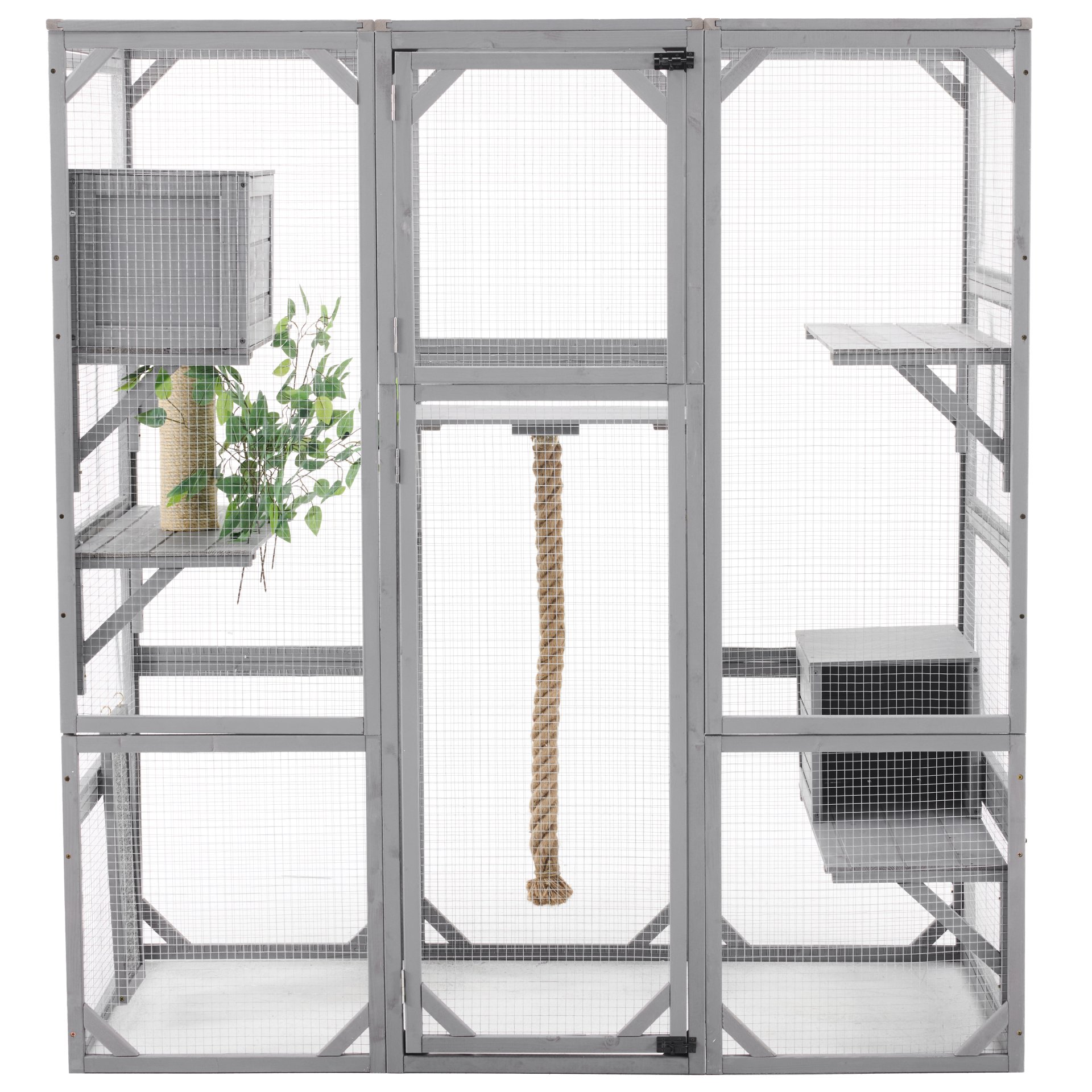 Outdoor Cat House, Diy Cat Enclosure Catio With Double Enter Doors - Light Gray - Image 6