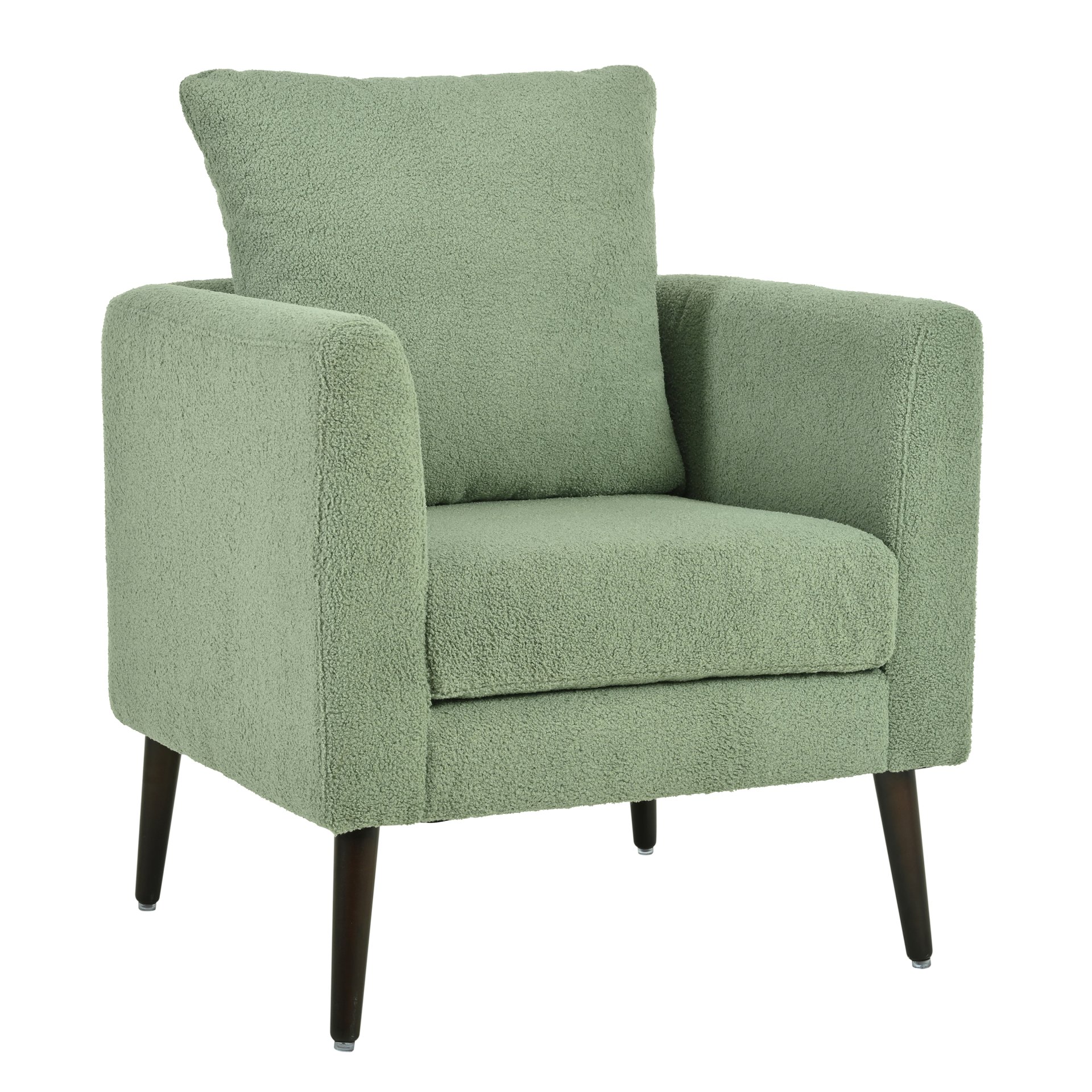 Modern Accent Chair, Upholstered Armchair For Living Room, Mid Century Fabric Lounge Chair With Pillow, Comfortable Reading Chair With Wood Legs For Living Room, Reception Room - Light Green - Image 15