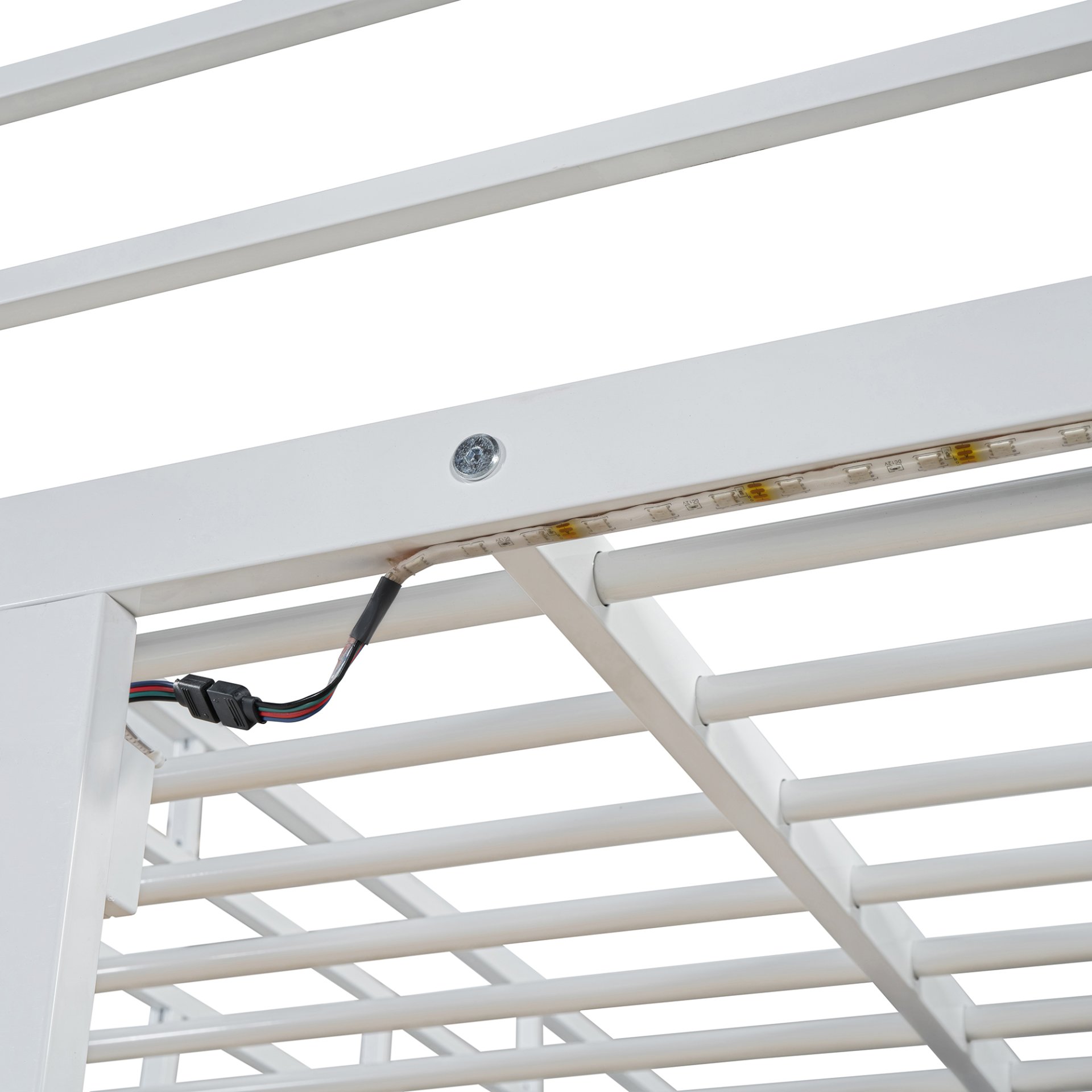 Twin Size Loft Bed With Desk, Shelves, Power Outlet, LED Light And Wardrobe - White - Image 20