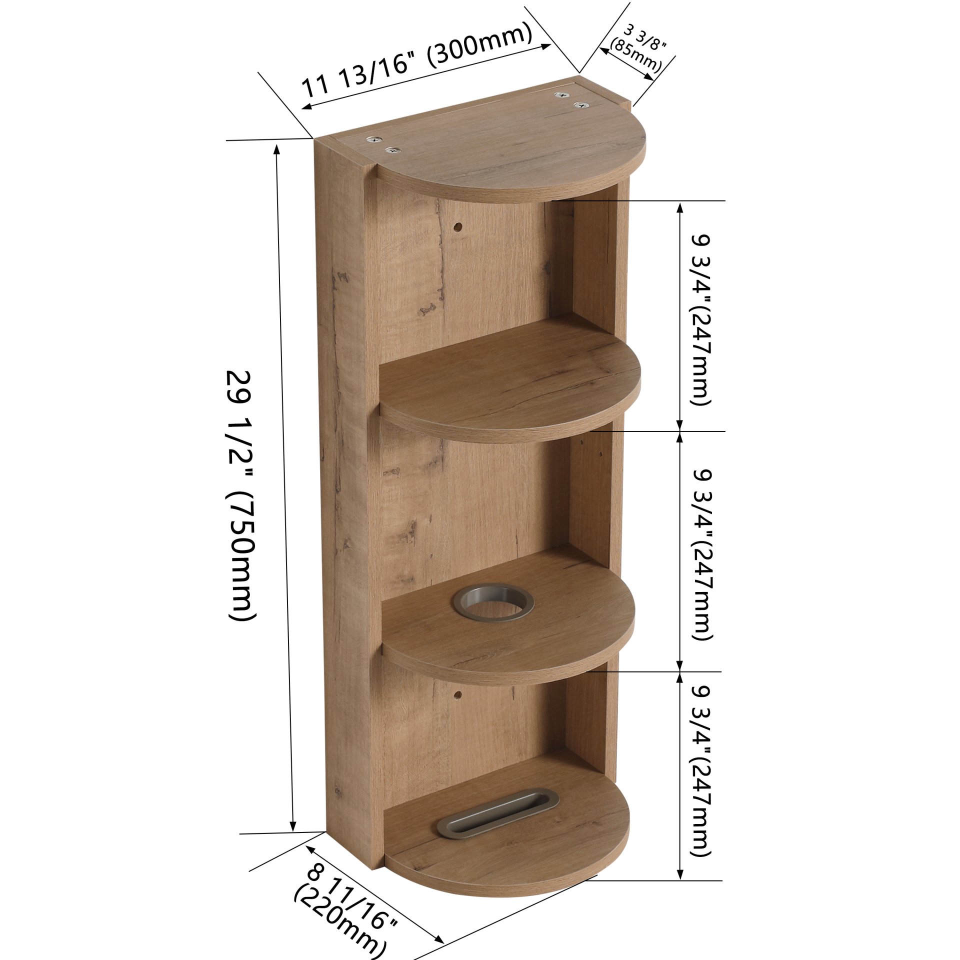 Modern Bathroom Wall Mounted Storage Rack With Floating Design - Imitative Oak - Image 3