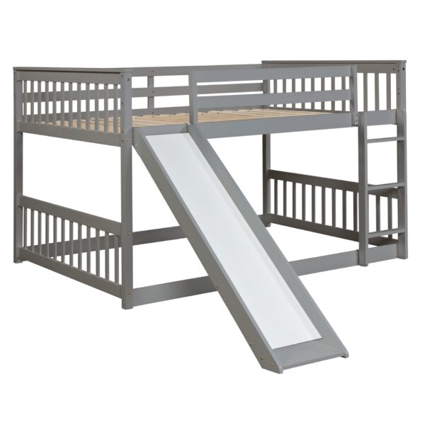 Full Over Full Bunk Bed With Slide And Ladder - Gray