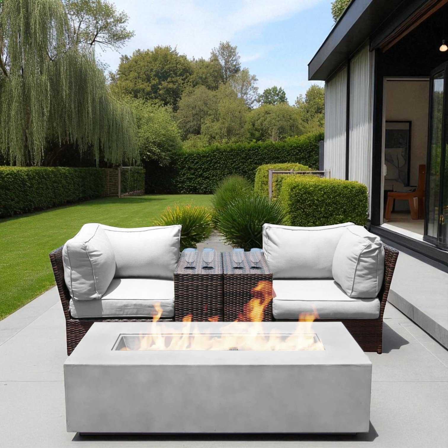 Outdoor Conversation Set With Cushions & Concrete Fire Table, Cushions - Espresso - Image 5