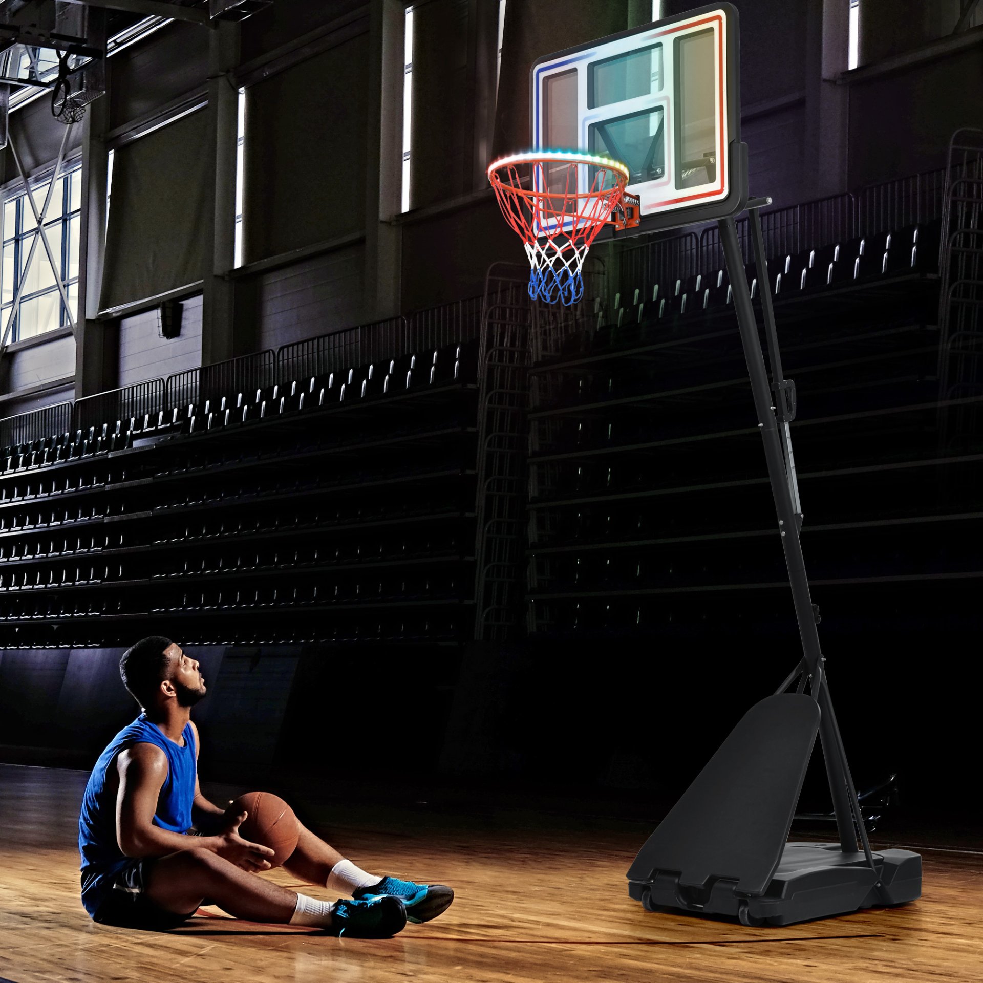 Portable Basketball Hoop Basketball System Adjustable For Youth Adults LED Basketball Hoop Lights, Colorful Lights, Waterproof, Super Bright To Play At Night Outdoors, Good Gift For Kids - Black - Image 4