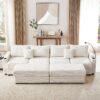 Modern Style 4 Seater Sofa Sectional Sofa Couch With Storage Space, Two Movable Ottomans, Two USB Ports, Two Cup Holders, A Phone Holder For Living Room - Beige - Image 19