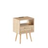 15.75" Rattan End Table With Power Outlet & USB Ports, Modern Nightstand With Drawer And Solid Wood Legs, Side Table For Living Room, Bedroom - Natural - Image 9