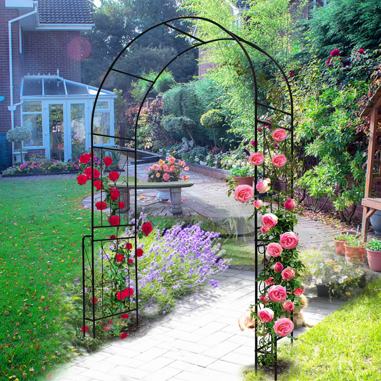 Metal Garden Arch Garden Arbor Trellis Climbing Plants Support Rose Arch Outdoor Arch - Black - Image 2
