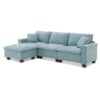 Modern Convertible Sectional L Shaped Reversible Couch Set With Free Pillows 4 Seat Suede Sleeper Sofa With Ottoman - Light Blue - Image 6