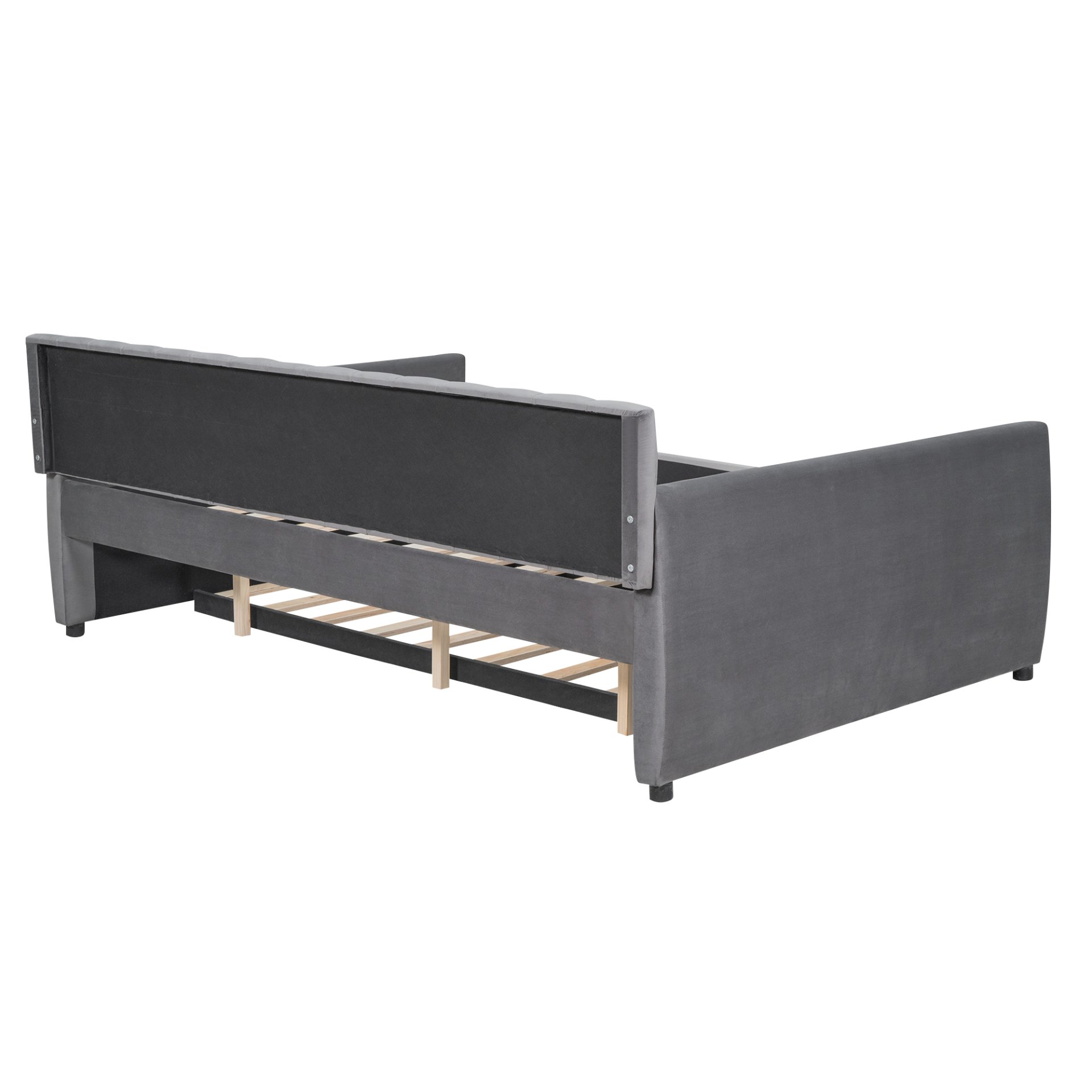 Full Size Upholstered Daybed With Trundle And Slat Support - Gray - Image 6