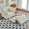 Oversized Chaise Lounge Chair With Ottoman And Storage, Comfy Corduroy Upholstered Deep Seat - Beige - Image 7