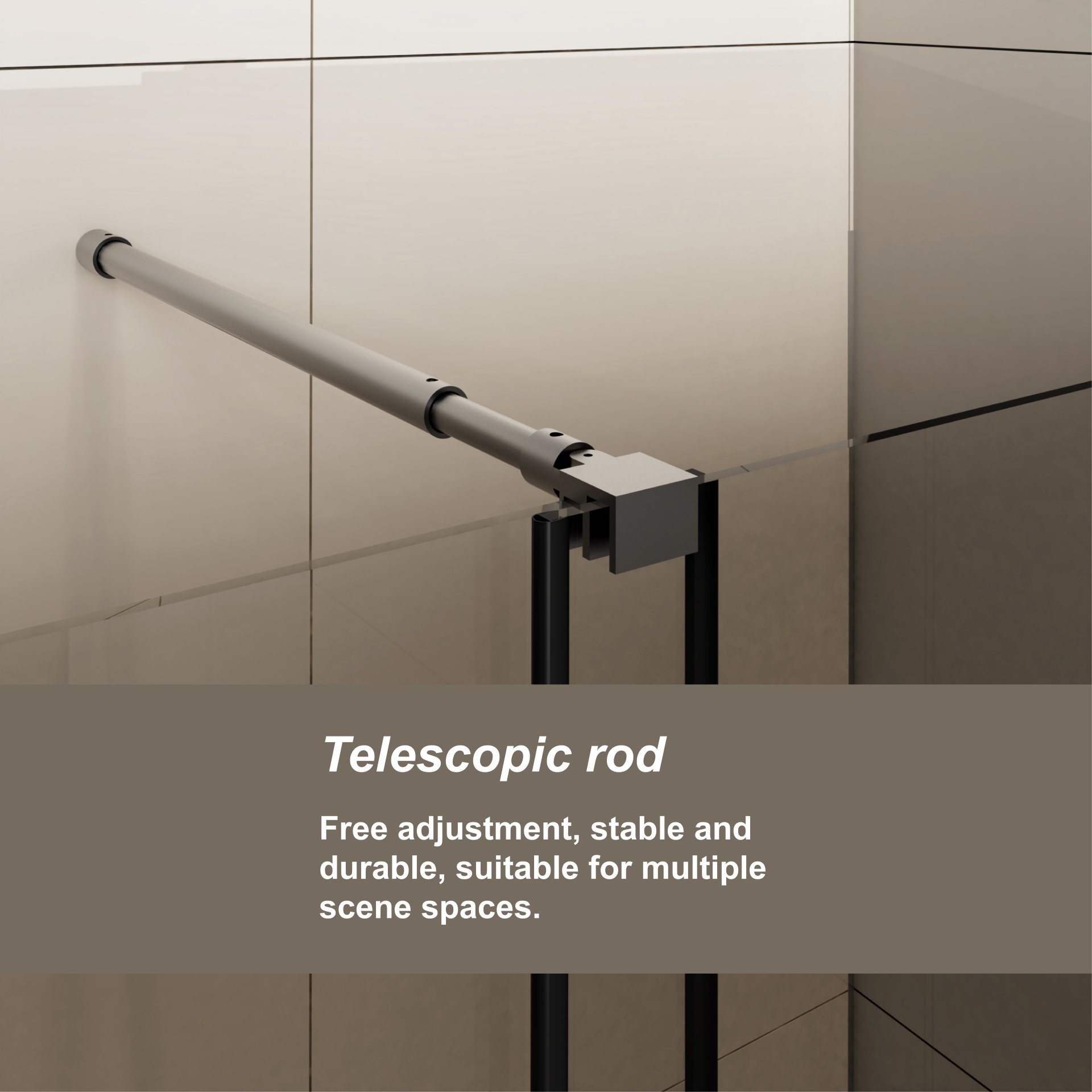 Glass Shower Door, Shower Sliding Door Walk In Shower Screen Dual Usage, 1 / 4" Thick Glass Panel With Stainless Steel Handle, Supporting Bar - Black - Image 6