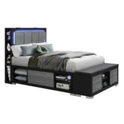 Messa - Full Bed With Bookcase Headboard And Storage - Black / Gray