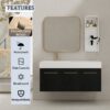 Modern Chestnut Wall Mounted Bathroom Vanity With Left Resin Sink And Storage Rack - Black Chestnut - Image 2