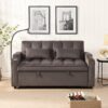 Modern Velvet Loveseat Futon Sofa W / Pullout Bed, Adjustable Reclining Backrest, Toss Pillows - Dark Gray - Image 4