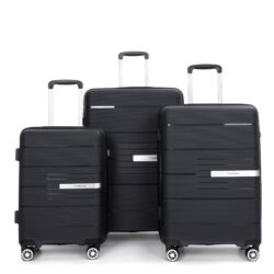 Hardshell Suitcase Double Spinner Wheels Pp Luggage Sets Lightweight Durable Suitcase With Tsa Lock, 3 Piece Set (20/24/28) - Black