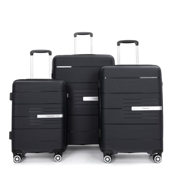 Hardshell Suitcase Double Spinner Wheels Pp Luggage Sets Lightweight Durable Suitcase With Tsa Lock, 3 Piece Set (20/24/28) - Black